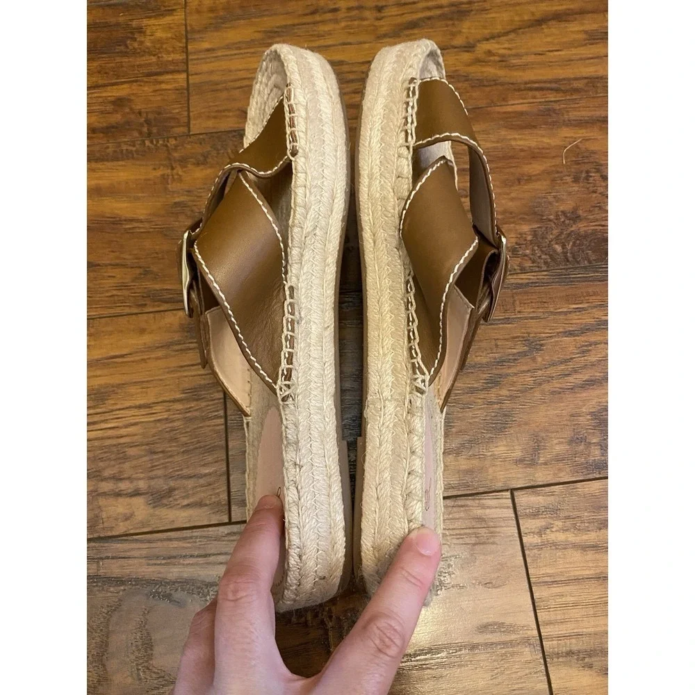 J Crew Women's Cross Strap Espadrille Leather Slides Sandals Brown Size 10.5